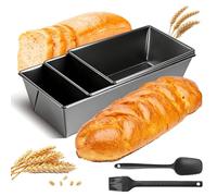 Banana Bread Loaf Tin Set of 3, Non Stick Carbon Steel Bread Pans with Silicone Spatula and Brush, Cookware for Baking Banana Bread, Homemade Cakes Sandwich