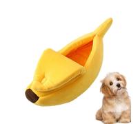 Banana Cat Bed - Cozy Pet Nest, Soft Plush Cushion | Warm Yellow Sleeping Pod, Half Open Fruit Themed Shelter, Snug Covered Hideouts For Rabbits, Ferrets, Chinchillas And Hamsters In Winter Bedrooms