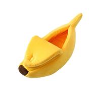 Banana Cat Bed - Cozy Pet Nest, Soft Plush Cushion | Warm Yellow Sleeping Pod, Half Open Fruit Themed Shelter, Snug Covered Hideouts For Rabbits, Ferrets, Chinchillas And Hamsters In Winter Bedrooms