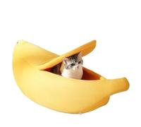 Banana Cat Bed for Indoor Cats, Washable Plush Enclosed Cat House with Magic Tape Entry Super Soft Breathable Hiding Pet Cave(M)