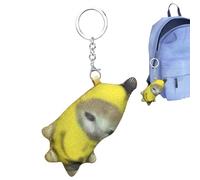 Banana Cat - Plush Toy Keychain, Sound Voice Pendant, Charm, Soft Doll Ornament | Squeezing Action Produces Meowing Cry Noise Suitable for Birthday Halloween Christmas Decoration Usage