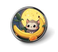 Banana Cat Print Badge,Comfort Light in Weight Round Emblem Cute Funny Decor Brooch Smooth Does Not Fade Badges for Hats Jackets Coat Shirt