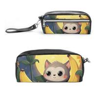 Banana Cat Print Pencil Case Large Capacity Leather Pencil Pouch with Zipper, Portable Small Makeup Bag, Office Supplies Organizer for Women Men