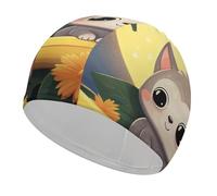 Banana Cat Print Swim Cap for Adult, Elastic Fabric Swimming Cap, Comfortable Bathing Cap for Long & Short Hair