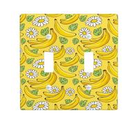 Banana Double Light Switch Cover Plate, Tropical Fanciful Chrysanthemum Leaf Summer Yellow Plastic Standard Size Toggle Light Switch Cover for New Apartment Home Bedroom Office Decor