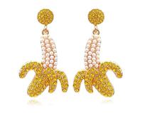 Banana Earrings for Women Summer Tropical Fruits Gold Plated Rhinestone Funny Yellow Bananas Earrings, S, Alloy Steel, No Gemstone