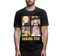 Banana Fish Mens Crew Neck T-Shirts Casual Tops tee Training Cotton Black