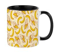 Banana Fruit Seamless Abstract Pattern Birthday Present Idea 11 Oz Ceramic Mug for Perfect for Family & Friends. (Black Inside Coloured & Black Handle Mug)