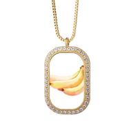 Banana Fruit Watercolor Illustration Pattern Necklace Pendant Diamond Crystal Golden Jewelry