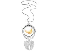 Banana Fruit Watercolor Illustration Pattern Pendant Angel Wings Rotating Necklace Jewelry