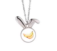 Banana Fruit Watercolor Illustration Pattern Rabbit Necklace Pendant Bunny Animal Jewelry Gift