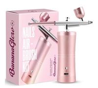 Banana Glow Nail Airbrush Kit with Compressor - 48PSI Rechargeable Cordless Professional Air Brush Set with 0.3mm Nozzle and Cleaning Tools for Nail Art, Makeup, Painting, Cake Decor