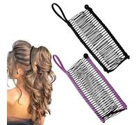 Banana Hair Clip, 2 PCS Stretch Banana Clips Stretchable Bananas Comb Non-Slip Adjustable Bananas Hair Clips for Naturally Curly Hair (Black+Purple)