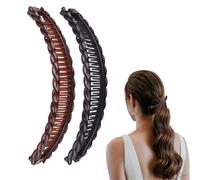 Banana Hair Clip, 2 Pieces Banana Hair Combs Fishtail Hair Clip,Vintage Double Comb Long hair Clips,Black Black & Brown hair Accessories for Women Girls, Fishtail Clips