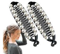 Banana Hair Clip - Acrylic 2 Pieces 3 x 15.5 x 2.5 cm | Double Comb | Styling Clips with Strong Hold for Ponytail Updo Hairstyles Thick Thin Hair