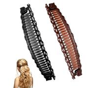 Banana Hair Clips for Women Girls, Ponytail Banana Clip for Thick Hair, 2 Pcs Large Banana Clip with Big Claw, Fashionable Hair Clips for Girls, Nonslip Clincher Combs for Women (Brown and Black)