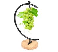 Banana Holder Stand Moon Shape Banana Hanger Rack Metal Fruit Hook with Wood Base Rustic Wooden Grape Stand Decorative Fruit Storage Rack To Keep Bananas & Fruits Fresh for Kitchen Countertop