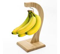 Banana Holder With Rubber Wooden Stand | Fruit Stand for Kitchen Counter | Metal Hook Tree to Keep Bananas Fresh