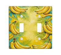 Banana Kitchen Double Light Switch Cover Plate, Tropical Vibrant Leaf Palm Summer Yellow Plastic Standard Size Wall Switch Plates Accents for New Apartment Home Bedroom Office Decor