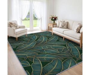 Banana Leaf Dark Green Washable Area Rug 80x150 cm | Botanical Art Deco Premium Rugs Low Pile Non-shedding Non-slip Carpet, for Living Room Bedroom Kitchen Kids room
