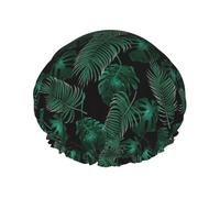 Banana Leaf Green Print Double Layer Waterproof Shower Cap Women Men Reusable Bath Hair Caps Elastic Band