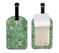 Banana Leaf Green Printed PU Leather Bag Tag, Personalized Baggage Label, Privacy Flap ID Shield, for Vacation