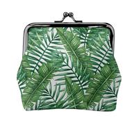 Banana Leaf Green Women's Leather Kiss-Lock Coin Purse,Double-Sided Full Print Pattern,Ultra-Fine Fiber Leather,Small Clutch Wallet for Cash,Cards,Coins