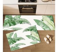 Banana Leaf Illustration Kitchen Rugs and Mats Carpet Standing Mats Washable 2 Pieces Microfiber Non-Slip Green Rug Set for Kitchen Floor Front of Sink, Hallway,40x60+40x120cm,Hand-Painted Plants