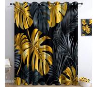 Banana Leaf Pattern Eyelet Curtains for Bedroom Living Room Boys Girls, Tropical Plants Print Blackout Curtains - 65 Inches Drop Sliding Thermal Drapes 2 Panel Set W 30 x L 65 Inches