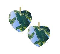 Banana leaf Print Xmas Ornaments, Christmas ceramic love pendant Hanging for Xmas Tree Home Indoor Outdoor Decor