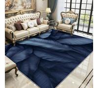 Banana Leaf Rugs Living Room Large 160x230 - Navy Blue Tropical Leaf Bedroom Rug, Leaves Washable Non Slip Low Pile Carpet