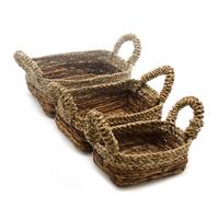 Banana Leaf & Seagrass Square Basket- Set of 3 KDMD Beige One Size
