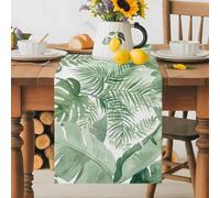 Banana Leaf Table Runner 13x48 Inches Long Green Palm Foliage Tropical Plants Botanical Forest Cotton Linen Table Runner Burlap Style for Dinner Table Party Decor Tabletop Decorations