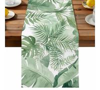 Banana Leaf Table Runner, Green Palm Foliage Tropical Plants Botanical Forest Cotton and Table Linen Runner for Kitchen Dining Home Decor for Party Festival Holiday Decoration Gift 16x72in