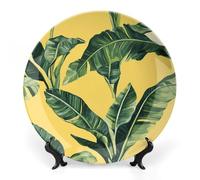 Banana Leaf Trendy Bone China Decorative Plate with Display Stand Ceramic Decor Plate Art Crafts 6inch