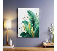Banana Leaves Canvas Wall Art 70 x 50 cm Framed Poster Print Modern Green palm leaves Picture Ready to Hang for Living Room Bedroom Home Decor