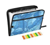 Banana Leaves Light Blue Accordion File Organizer Portable Expanding File Folder with Safe Zipper & Colorful Labels for Receipt Letter A4 Papers Important Document Storage