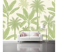 Banana Leaves Palm Trees Modern Printed Wallpaper, 200 x 140 cm | Tropical Plants Non-Woven Wall Mural, Pale Beige Green Wallpaper for Bedroom, Living Room, Home Office Wall