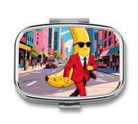 Banana Man Pill Box - 2 Compartment Travel Pill Organizer with Small Mirror, Portable Pillcase for Pocket & Purse, Cute Square Medicine Case, Weekly Medicine Container
