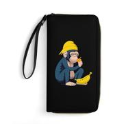 Banana Monkey Anima Wristlet Wallets for Men Women Leather Long Wallet Credit Card Clutch with Cord