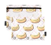 Banana Pastel Stripe Binder Pencil pouching with Clear Window Soft Pencil case in Assorted Colors Binder 3 Ringing for Classroom School Office Supplies Multicolored 2 PCS