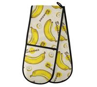 Banana Pattern Double Oven Mitt Heat Resistant Non-Slip Kitchen Gloves Extra Long 7" x 35" for Cooking Baking Barbecue Grilling