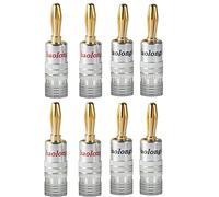 Banana Plugs, Gold Plated 4mm Speaker Connectors Dual-Screw Lock Audio Jack for Speaker Wire, Amplifier, HiFi, Receiver, Type in Red & Black (4 Pairs/8 PCS)