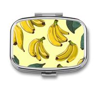 Banana Print Pill Box 2 Compartments Portable Travel Pill Case Mini Medicine Organizer for Pocket Purse Metal Waterproof Medicine Container Holder Vitamin Fish Oil
