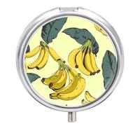 Banana Print Pill Case with 3 Compartments - Portable Travel Pill Organizer for Purse, Easy-Open Button Design, Small Round Pillbox Vitamin Holder Organizer for Women Men