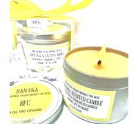 Banana Scented Soy Wax Candle - Handmade by BFC - Banana Scented 36 Hours Burn Time 8 Oz 180 Grams Soy Wax Candle Silver Brush Finish Tin. Candle Shipping on 48 Hour Tracked Service