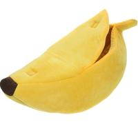 Banana-Shaped Pet Bed - Semi-Closed Warm Cat Dog Hamster House with High-Elastic Cotton & Crystal Fleece, Yellow (S)