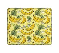 Banana Small Mouse Pad, Tropical Playful Flower Leaf Summer Yellow Square Rubber Non Slip Aesthetic Desk Mousepads Desk Decor for Office Home Dorm Laptop Square 8x10 Inch