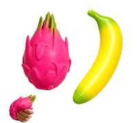 Banana Squishy, Dragon Fruit Squishy, Large Fruit Squishies Set for Office Desk Stress Relief, Giant Banana Squishys and Dragonfruit Squishys for Focus Support, Portable Handheld Relaxation Tools