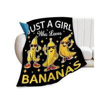 Bananas Blanket Funny Banana Throw Blanket Just A Girls Who Loves Bananas Decor Stuff Merch Cozy Print Flannel Soft Plush Fuzzy Warm Lightweight Bedding Bananas Gifts for Women Men Kids 50"X40"